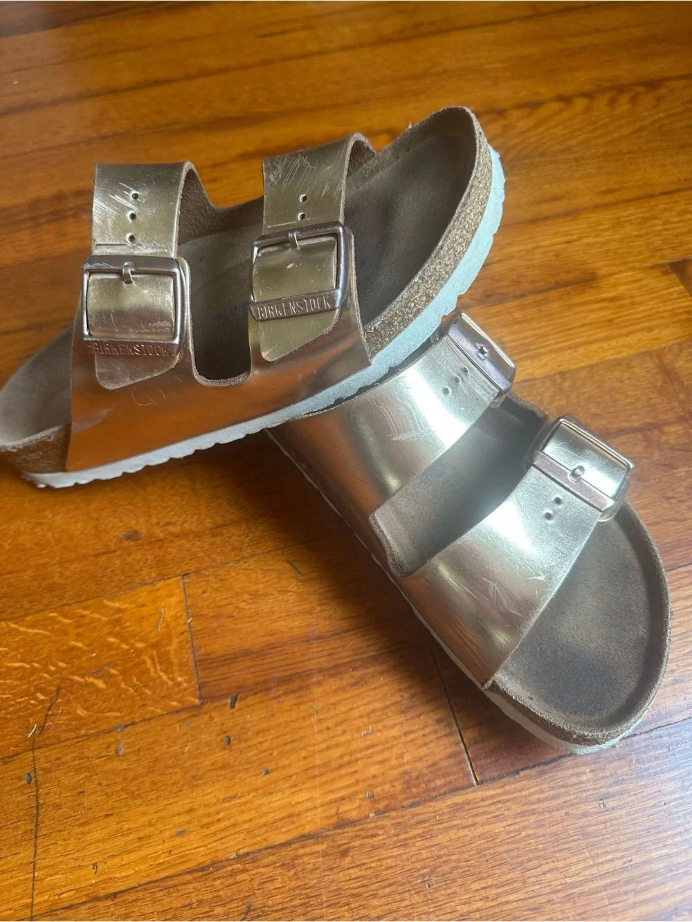 Birkenstock Kids Metallic Rose Gold Two-Strap Sandals size 7.5 US